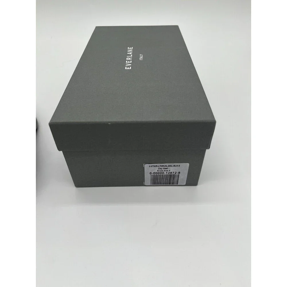 EVERLANE The Italian Day Heel Black Leather Pump Elastic Heel Size 6 In Box